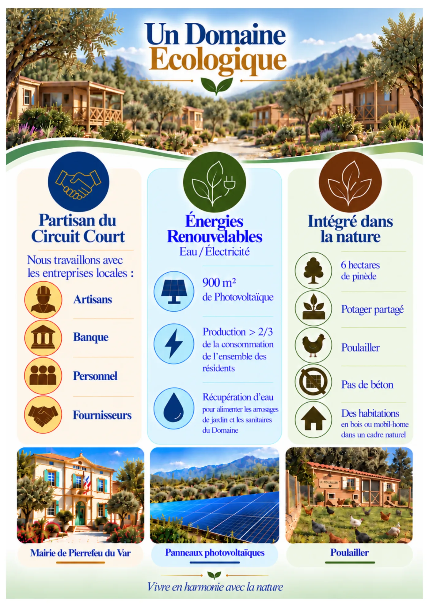 Plaquette Le Domaine des Parcs, page 3 : un domaine écologique, circuit court, énergies renouvelables et intégration dans la nature